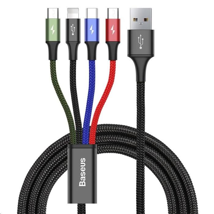 Baseus rychlý nabíjecí / datový kabel 4v1 Lightning + 2* USB-C + Micro USB 3,5A 1,2m, černá