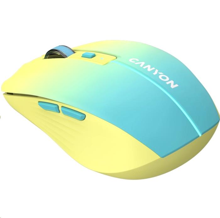 CANYON myš optická bezdrátová MW-44, LED Backlight, 800/1200/1600 dpi, 8 tl, BT+2,4GHz, bat 500mAh, žlutomodrá gradient