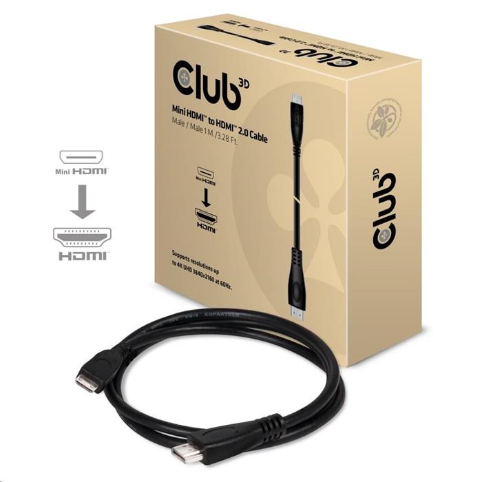 Club3D propojovací kabel Mini HDMI na HDMI 2.0, 1m, černý