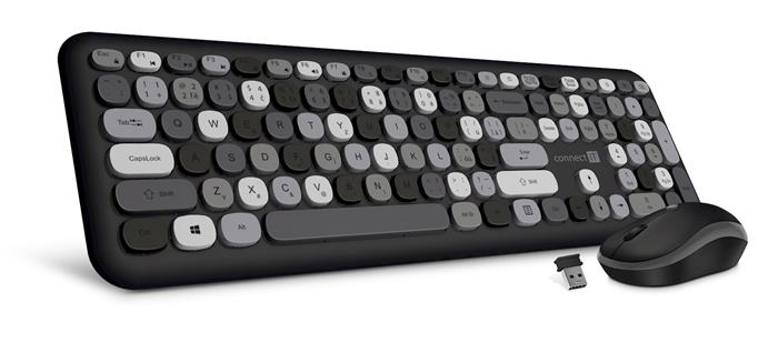 CONNECT IT FASHION set bezdrátové klávesnice a myši, USB, CZ, černo-šedý