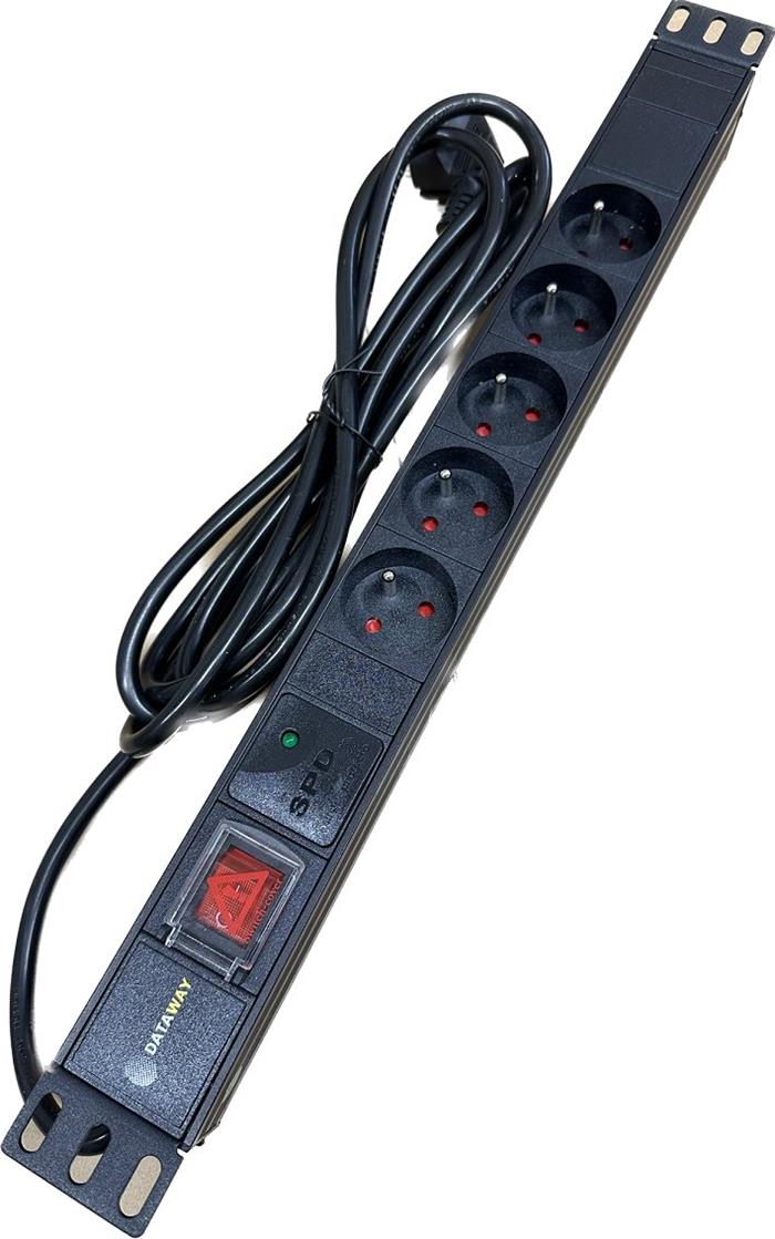 DATAWAY PDU-5-SP-3M, Přepěťová ochrana 5x 230V, 1U, 19", M6, 3m