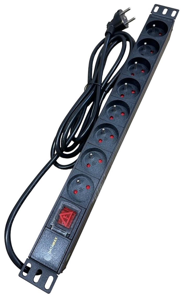 DATAWAY PDU-8-PP-3M, Napájecí panel 8x 230V, 1U, 19", M6, 3m
