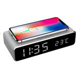 GEMBIRD digitální budík s funkcí bezdrátového nabíjení, silver/stříbrná