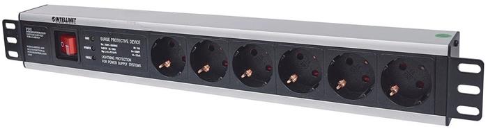 Intellinet 19" 1.5U rozvodný panel, 6x DE zásuvka, 3m kabel, přepěťová ochrana