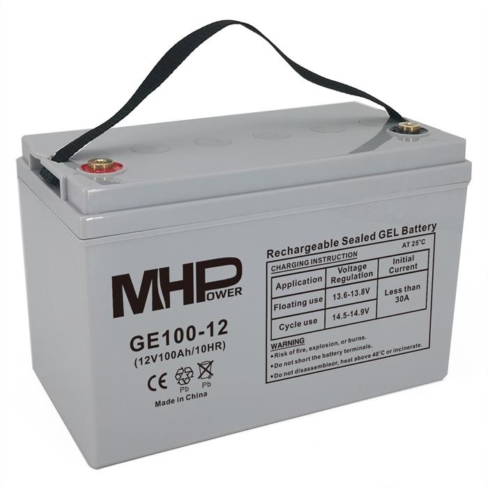 MHPower GE100-12, Gelový akumulátor 12V/100Ah, Terminál T3 - M8, Deep Cycle