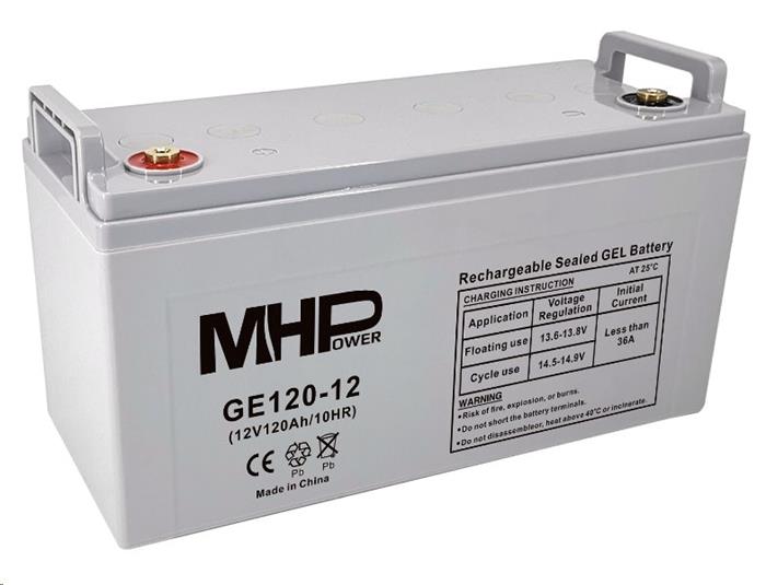 MHPower GE120-12, Gelový akumulátor 12V/120Ah, Terminál T3 - M8, Deep Cycle