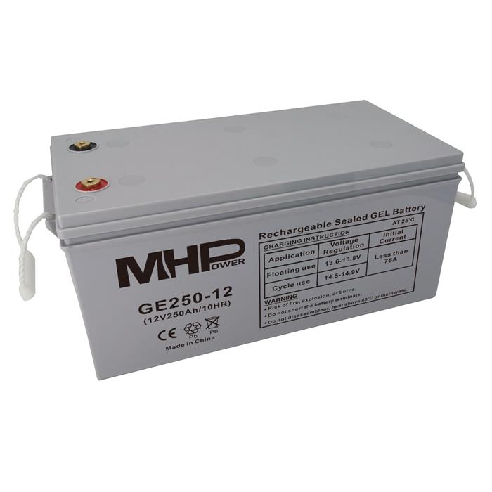 MHPower GE250-12, Gelový akumulátor 12V/250Ah, Terminál T3 - M8, Deep Cycle