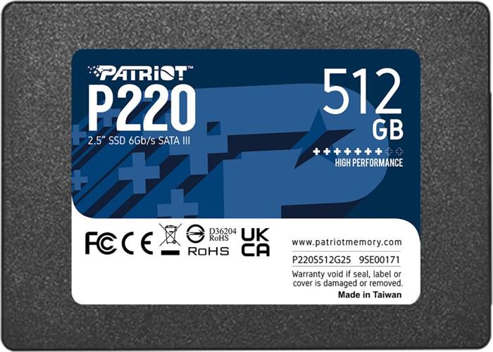 Patriot P220 512GB, 2.5" SSD, SATA III, 550R/500W