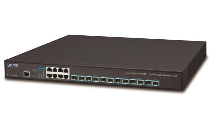 Planet XGS-6350-12X8TR switch, 12x 10G SFP+, 8x 1Gb TP, Web/SNMPv3, L3 RIP/OSPF, QoS, 2x AC