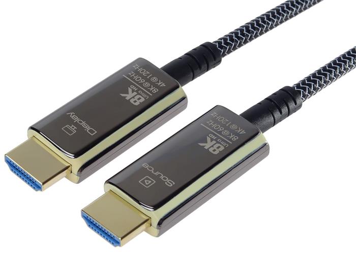 PremiumCord HDMI 2.1 optický kabel, 8K@60Hz, zlacené, 50m