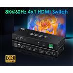 PremiumCord HDMI switch 4:1 s podporou rozlišení 8K@60Hz,4K@120Hz, 1080P, HDR, s ovládáním tlačítkem a dálkovým ovladač
