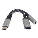 PremiumCord Redukce USB-C /3,5mm jack s DAC chipem + USB-C pro nabíjení 13cm