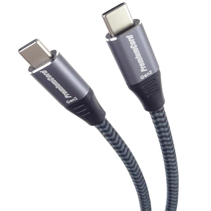 PremiumCord USB-C kabel (USB 3.2, 5A, 100W, 20Gbps), 3m, bavlněný oplet