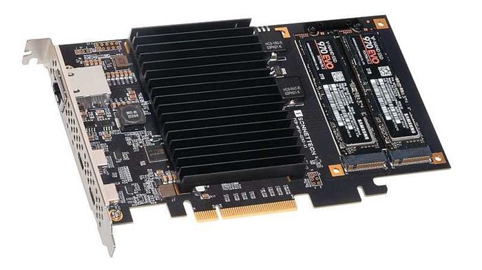 Sonnet McFiver PCIe 3in1 karta, 2x M.2 NVME SSD sloty, 2x USB-C a 10Gb Ethernet port