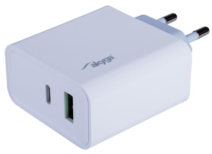 TRX Akyga AK-CH-14 USB nabíječka 220V/ 5-20V/ 45W/ USB-C + USB-A/ PD 3.0/ QC 3.0/ AFC/ FCP/ Apple 2.4A/ PPS/ bílá