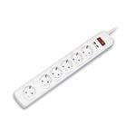 Vícenásobná zásuvka 230V/10A, 5x zásuvka (DE), vypínač, přepěťová ochrana, bílá, 1,8m